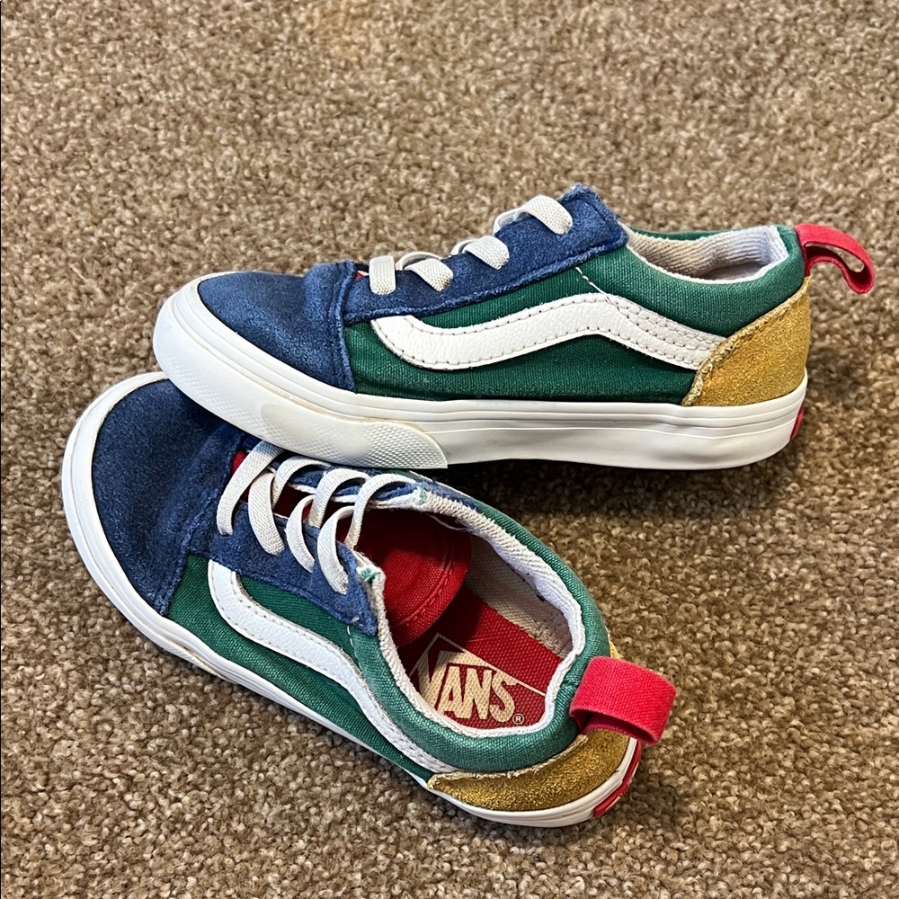 Vans Kids Toddler 9.5 Old Skool Shoes Blue, Green, and Gold Sneakers